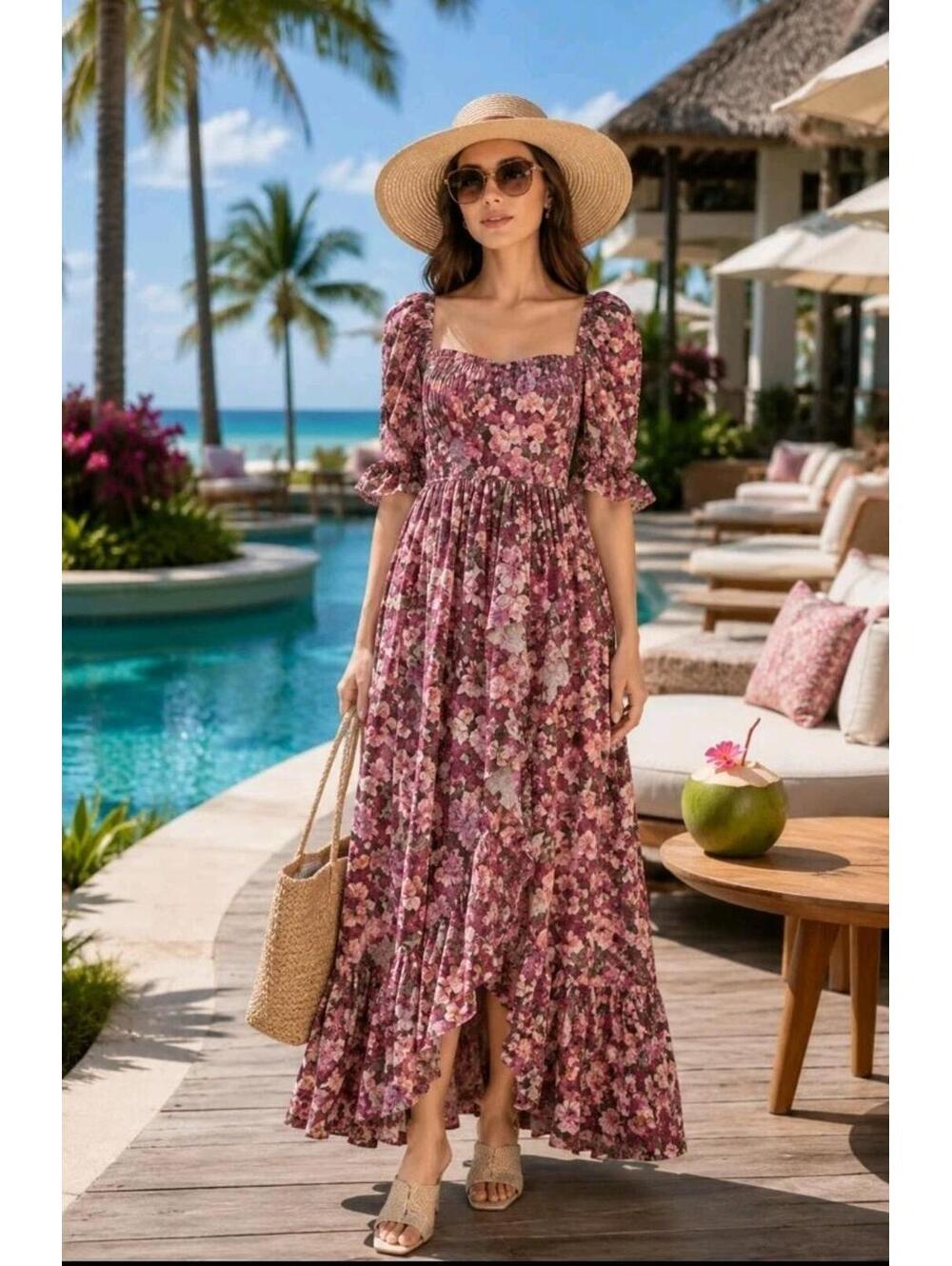 Terani Couture Women's Maxi Dress XL $175 Wine Multi-color floral NWT #AA